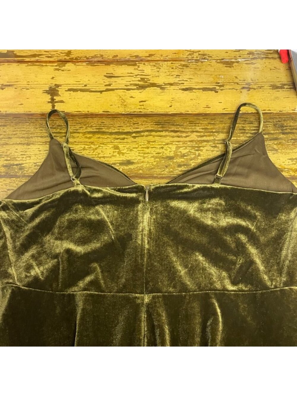 Taylor Velvet Midi Slip Dress Olive Green Sz LG (APPROX) Holiday Y2K Party - Picture 5 of 8